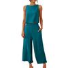 Generico Completo Estivo Donna Lino Senza Maniche Bluse Traspirante Completi Elegante Set Due Pezzi Donna Estivo Canotta Boho Completino Casuale Mare Fresco Completo Pantaloni e Camicia Per le Vacanze