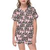 Dasongff Pigiama da ragazza corto leopardo Set di pigiama in cotone con scollo a V, abbigliamento da notte a maniche corte, pantaloncini, 110-160 cm