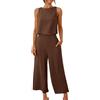 Generico Completo Estivo Donna Lino Senza Maniche Bluse Traspirante Completi Elegante Set Due Pezzi Donna Estivo Canotta Boho Completino Casuale Mare Fresco Completo Pantaloni e Camicia Per le Vacanze
