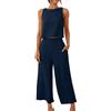 Generico Completo Estivo Donna Lino Senza Maniche Bluse Traspirante Completi Elegante Set Due Pezzi Donna Estivo Canotta Boho Completino Casuale Mare Fresco Completo Pantaloni e Camicia Per le Vacanze