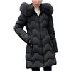Hecatombic Donna Autunno E Inverno Sottile Colore Solido Con Colletto Di Pelliccia Sintetica Piumino Con Cappuccio Moda Tendenza Tempo Libero All'aperto Lungo Spesso Cappotto Caldo
