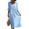 Onsoyours Vestito Estivo Donna Lungo Boho Elegante Girocollo Abito in Cotone Lino Casual A-Linea Leggero E Traspirante Midi Abiti da Spiaggia
