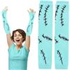 Patelai Accessori per Costumi di Halloween da Donna Guanti Lunghi Invernali Senza Dita in Maglia Calda Guanti Scaldabraccia Senza Dita Manicotti Halloween di Colore Azzurro con Cicatrici Nere