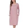 Sopesil Camicia da Notte Donna Maniche Lunghe S-XXL | Vestito da Casa con Tasche e Scollo Tondo, Morbido e Traspirante per Sonno e Relax
