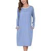 Sopesil Camicia da Notte Donna Maniche Lunghe S-XXL | Vestito da Casa con Tasche e Scollo Tondo, Morbido e Traspirante per Sonno e Relax