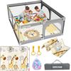 BEBEYA Box Bambini con Tappetino,150x180cm Recinto Neonato | XXL Box Neonato con 50 Palline e 2 Anelli,Rete Traspirante,Base Antiscivolo,Ampio Centro di Attività Interno per 0-36 Mesi