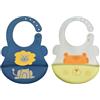 KEQAR 2 Pezzi Bavaglino Silicone per Bambini, Bavaglino Svezzamento con Tasca Raccoglipappa, 5 Bottoni Regolabili, BPA Free, Facile da Pulire, Impermeabile per Neonati Maschi e Femmine (Leone + Tigre)