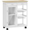 HOMCOM Carrello da Cucina in Bambù con 2 Cassetti, Armadietto, Ripiano e 2 Cestini in Acciaio, 67x35x80 cm, Bianco | Aosom Italy
