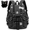 StaZamor Zaino Y2K Star Cat con ampia chiusura magnetica e multitasche, borsa da scuola a righe retrò Kawaii per ragazze adolescenti, viaggio quotidiano, zaino leggero e carino
