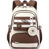 Amythe Zaino Scuola Ragazza 30L - Leggero per Medie & Elementari, Marrone | Impermeabile. 6 tasche. 4 colori. 9-16 anni (da 138 cm). Laptop 15.6. Ideale per scuola, viaggi e tutti i giorni.