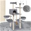 tectake® Albero Tiragraffi per Gatti con Colonne in Sisal, Tiragraffi Gatto con Cuccette e Comoda Casetta, Tiragraffi con Piattaforma Panoramica, Rivestimento in Morbido Peluche - Grigio
