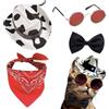 JNYUTEEN 4 Pezzi Cappello da Cowboy per Cani e Gatti, Costume per Animali Domestici con Sciarpa Occhiali da Sole e Cravatta a farfalle, Accessori per Feste Animali e Decorazione