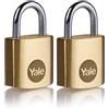 Yale Lucchetto in ottone Y110B/20 20 mm: corpo solido con arco in acciaio temprato e cilindro a 3 perni per protezione affidabile di armadietti cassette degli attrezzi e uso interno (Confezione da 2)