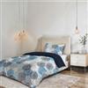 Italian Bed Linen Parure Copripiumino NO STIRO FANTASY - prodotto in Italia - Set Copripiumino - Letto Piazza e Mezza, Microfibra - Sacco 200x200 cm + Patella e Federa 50x80 cm - Soffioni Blu