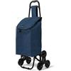 VOUNOT® Carrello Spesa Tre Ruote Pieghevole 2 in 1 per Saliscale, Blu Navy | Borsa Grande Capacità, Maniglia Comoda, con 6 Ruote, Struttura Robusta, Carrello della Spesa, Carico Massimo 30 kg