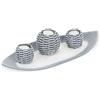 Relaxdays Portacandele Decorativo con Vassoio, 3 Porta-Tea Light e Sabbia, per il Tavolino e il Salotto, Grigio Bianco