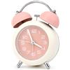 Carehabi Sveglia da Comodino Analogica Silenziosa con Luce, Rosa | Doppia campana con suoneria, per camera e comodino, sveglia vintage
