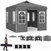 RELAX4LIFE Gazebo Pieghevole da Esterno in Metallo,Grigio,3 x 3 m | con Pareti Removibili, Altezza Regolabile, 8 Picchetti e Borsa per Mercatini e Fiere per 4-6 Persone