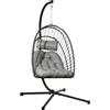 Outsunny Poltrona Sospesa in Rattan PE da Giardino con Cuscino, Grigio | Sedia Sospesa a Dondolo, Seduta Pieghevole, Struttura in Acciaio