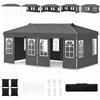 RELAX4LIFE Gazebo Pieghevole da Esterno in Metallo,Grigio,3 x 6 m | con Pareti Removibili, Altezza Regolabile, 8 Picchetti e Borsa per Mercatini e Fiere per 4-6 Persone