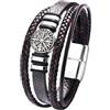 Flongo Cinturino in pelle vichinga da uomo - Bracciale nero in acciaio inox e pelle PU intrecciata con simbolo bussola nordica e rune, gioielli in stile vichingo, regalo maschile per uomini