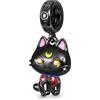 GNOCE Sweet Black Cat Charms 925 Sterling Silver Nero Placcato Ciondolo Ciondola Perline per Braccialetto di Fascino/Collana Gioielli Regalo Per Le Donne Ragazze Figlia