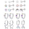 JeweBella 10 Paia Piccoli Orecchini per Donna Ragazze Acciaio Chirurgico Rosa Colorato Orecchini a Lobo Orecchini Cerchio Pendenti Cuore Stella Fiore Set di Orecchini Bambinia Anallergici