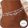 Finrezio Cavigliera Donna Argento 925 Cavigliera Impermeabile a Strati per Donna Regolabile Cuore Perline CZ Bracciale Cavigliere Argento Gioielli Donna