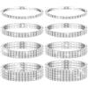 GEEHUA Set di 8 bracciali con strass, impilabili, con strass, in argento scintillante, per donne e spose