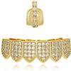 canjoyn Set di griglie in oro e argento 18 K con zirconia cubica completa con denti superiori e 6 inferiori + barre di stampaggio extra