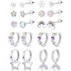 JeweBella 10 Paia Piccoli Orecchini per Donna Ragazze Acciaio Chirurgico Rosa Colorato Orecchini a Lobo Orecchini Cerchio Pendenti Cuore Stella Fiore Set di Orecchini Bambinia Anallergici