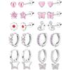 JeweBella 10 Paia Piccoli Orecchini per Donna Ragazze Acciaio Chirurgico Rosa Colorato Orecchini a Lobo Orecchini Cerchio Pendenti Cuore Stella Fiore Set di Orecchini Bambinia Anallergici
