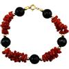 gioiellitaly Bracciale cupolini corallo rosso naturale onice nera ematite e argento 925 dorato gioiello donna ragazza artigianale unico elegante made in italy