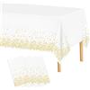 HAGOT 4 Pezzi Tovaglie Rettangolari,137 x 274 cm Punti dorati Tovaglie in plastica per Tavolo da Buffet, Feste, Cena, Matrimonio, Anniversario, Bianco