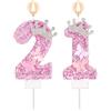 Tinoaly Candele di Compleanno Numero, Rosa Glitter Corona Farfalla Buon Compleanno Paillettes Candela Principessa Topper per Torta Decorazioni per Feste di Matrimonio Anniversario Forniture (21)