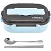 Wakects Contenitore per il pranzo con 3 scomparti e posate in acciaio inox Box ermetico termico per ufficio, pranzo di lavoro, scuola 1 L 23 x 16,5 x 7,5 cm (blu)