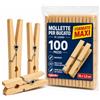 Tech It Evolution Mollette per Bucato Legno Grandi 100 Pezzi XXL Formato Maxi | Pinze Grandi Resistenti per Stendibiancheria, Vestiti, Lenzuola e Asciugamani
