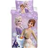 BrandMac Parure da letto Disney Frozen per letto junior | copripiumino 100 x 135 cm e federa 40 x 60 cm, 100% cotone, morbido e traspirante | Disney Frozen Elsa, Anna & Olaf fiocchi di neve viola