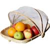 Szetosy, Cestino in bambù intrecciato a mano con copertura in rete, per coprire e servire il cibo, a prova di insetti, antipolvere, per pane, frutta e verdura, Bambù, Stile 1, 34x29CM