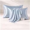 FIBRE EST. 1976 - Federe Cuscino Letto in Raso Satin Effetto Seta 50x80cm, Federa Copri Cuscino Setosa al Tatto con Effetto Antirughe e Pieghe Viso, Chiusura Senza Fastidiosi Bottoni (Celeste Polvere)