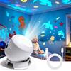 BIZOI Proiettore di Luce Led Rotante Dinamico per Bambini, 360° Rotating Ocean Night Light, Lampada di Proiezione Dimmerabile Illuminazione, Notturna Ricaricabile USB per Camera da Letto Calma e Relax