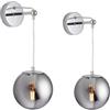 LEOLUX GLOBE - Coppia Applique da Parete in Vetro Ø15 cm - Lampade Sferiche Fumé - Altezza Regolabile - Attacco E14 - Stile Moderno per Soggiorno e Camera