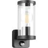 RL LIVE YOUR LIGHT Reality Leuchten Bonito R21599132 - Lampada da parete per esterni, in alluminio pressofuso nero opaco, paralume in plastica trasparente, 1 sensore di movimento E27, colore: Nero opaco