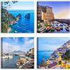 LuxHomeDecor Set di 4 quadri 30x30 cm - stampa su tela con telaio in legno - Costiera e Golfo di Napoli: Capri, Positano, Vesuvio