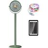 Alanmoship Ventilatore solare portatile con luci RGB da 5 m, 4000 mAh, ricaricabile, USB, pieghevole, 5 velocità, silenzioso ventilatore da scrivania telescopico, per casa, camera da letto, campeggio