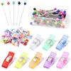 MorLuks Spilli da Sarta 200 Pcs + Mollette per Cucito 50 Pcs, Spilli con Testa Colorata, Quilting Clip, Accessori Cucito per Fai da te Artigianato Gioielli Marcatura Fiore Decorazione