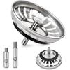 SSQJNG-E Tappo scarico lavello 80 mm in acciaio inox con cestello filtro | Per lavello da cucina o lavabo, trattiene i residui, facile da inserire e pulire, 1 tappo filtro in acciaio inox