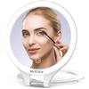 WEILY Specchio da trucco ingrandente x10 x con luce, specchio doppio | Specchio di cortesia portatile da tavolo, 3 luci regolabili di colore, specchio cosmetico con luci per il trucco