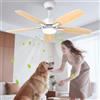Airwit 106cm Silenzioso Ventilatore da Soffitto con Luce, Pale Bifacciali | Montaggio con asta, pale bianco/legno chiaro, 6 velocità, LED dimmerabile, telecomando, per camera, cucina e soggiorno