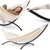 HyperMotion set amaca con struttura metallica ad arco, beige, 50% poliestere e 50% cotone, 200x150 cm, 1,35 kg, fino a 100 kg